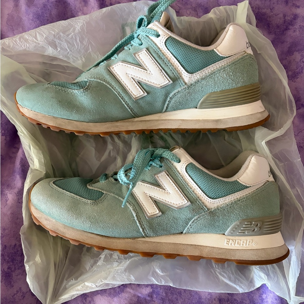 New Balance Aqua Teal and Cream 574 Classic Sneakers
